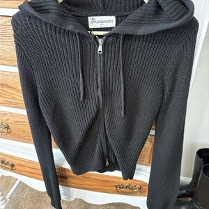 No Boundaries Charcoal Hooded Knit Jacket